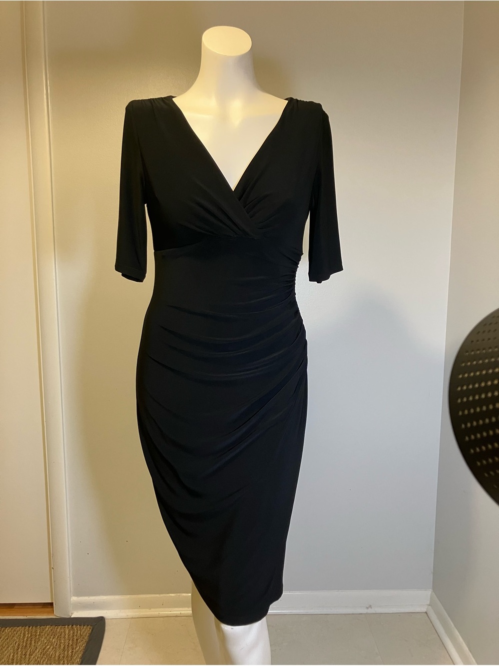 Lauren Ralph Lauren Ruched Black Short Sleeve Dress